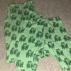 Green Frog Print Sleeveless Romper Set